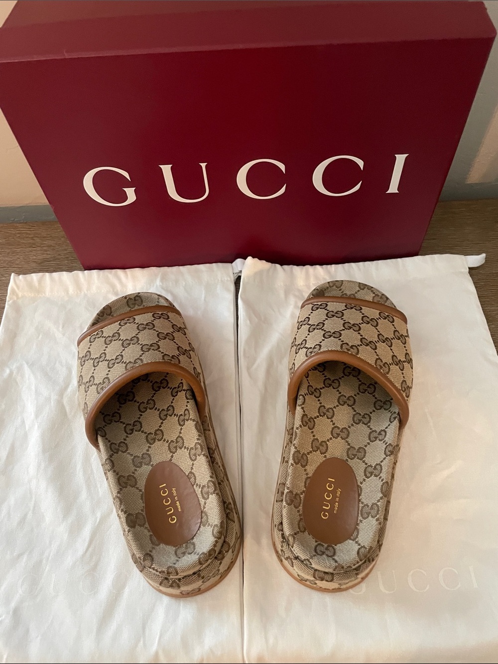 Gucci Brown Monogram Slide Sandals